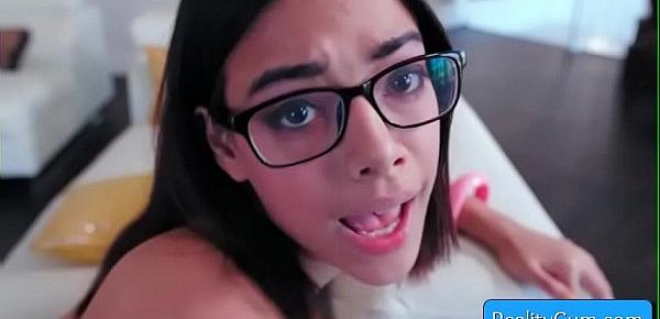  Nerdy brunette sexy slut Harmony Wonder get her hairy pussy pounded hard by massive fat cock